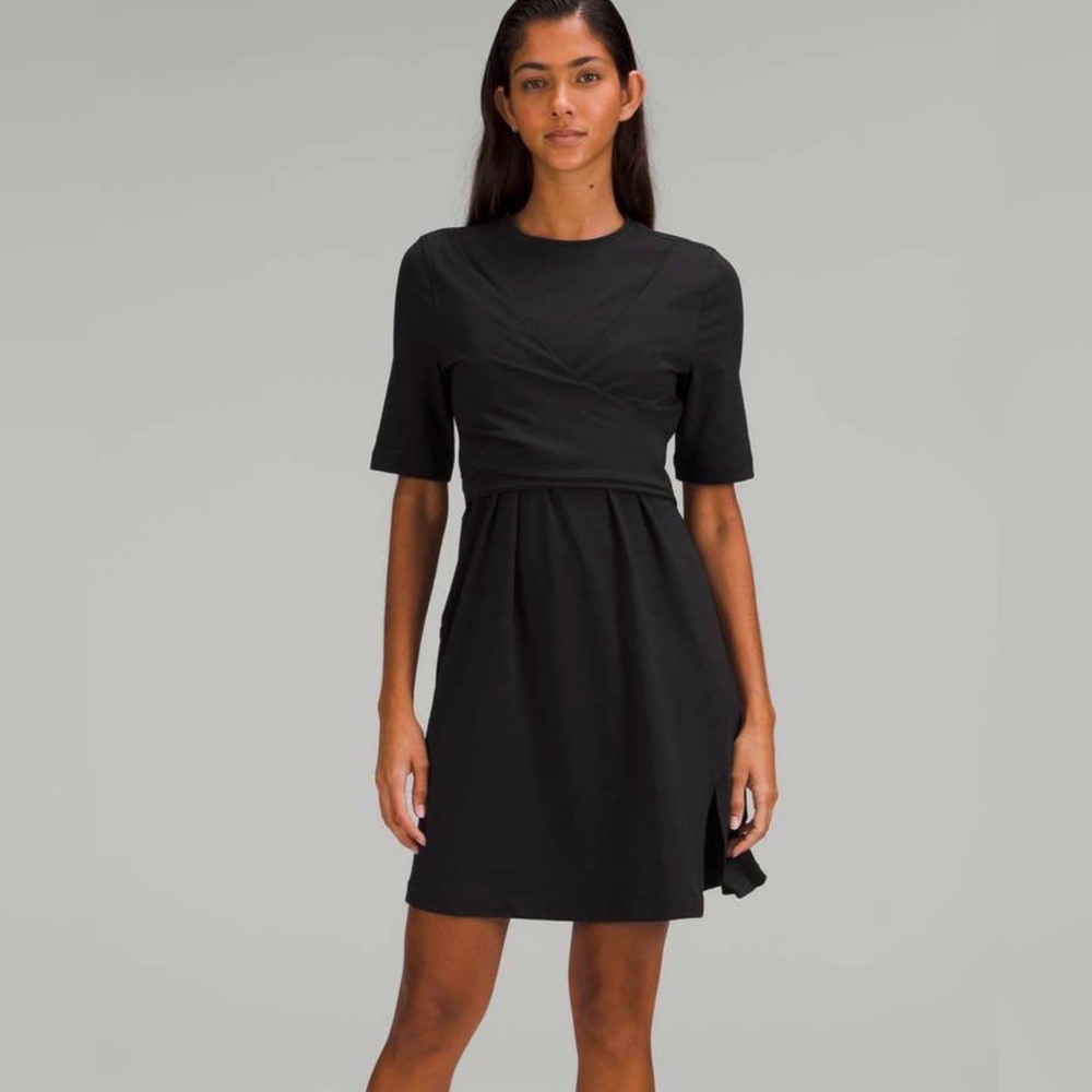 🍋Lululemon Cotton Wrap Front T-Shirt Dress Size 4 Black Soft Pima Cotton in EUC! - Picture 5 of 12